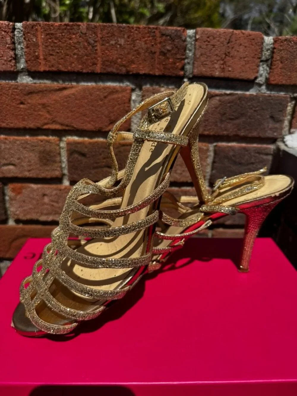 Kate Spade Caryl Gold Women's Bridal Starlight Fabric Strappy Heels - Size 8